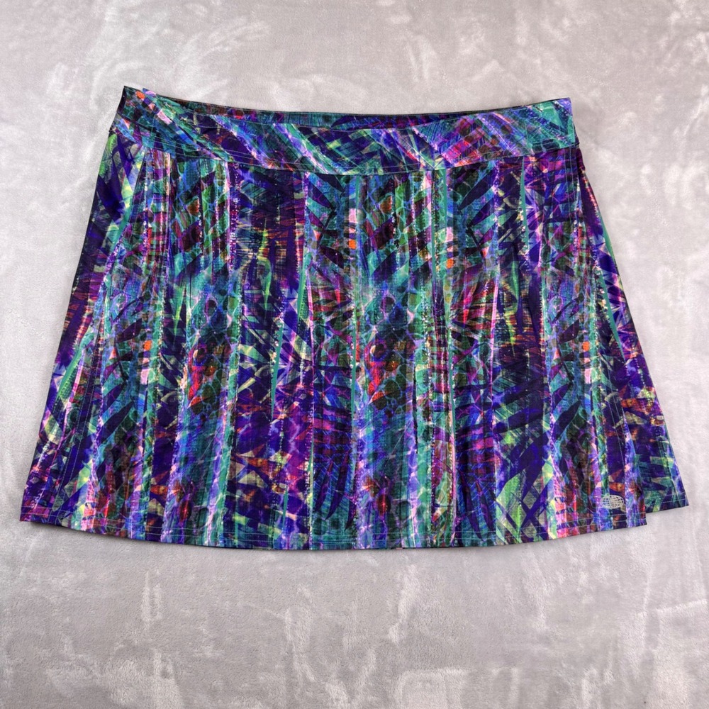 Reel Legends Womens XL Tropical Abstract Wrap Skirt Purple Blue Green Athletic